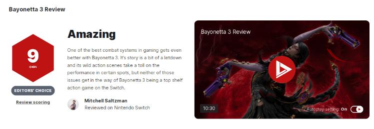 《猎天使魔女3》IGN评9分 Switch上顶级动作游戏