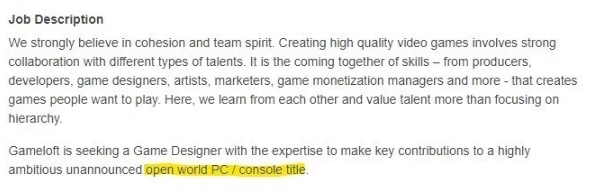 Gameloft正在为PC主机打造开放世界3A多人游戏。