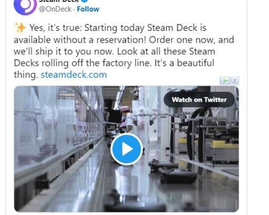 Valve表示Steam Deck现在无需预订即可购买